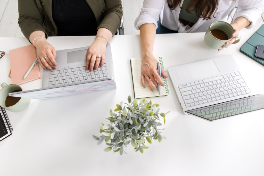 image of megan and lauren working on computers