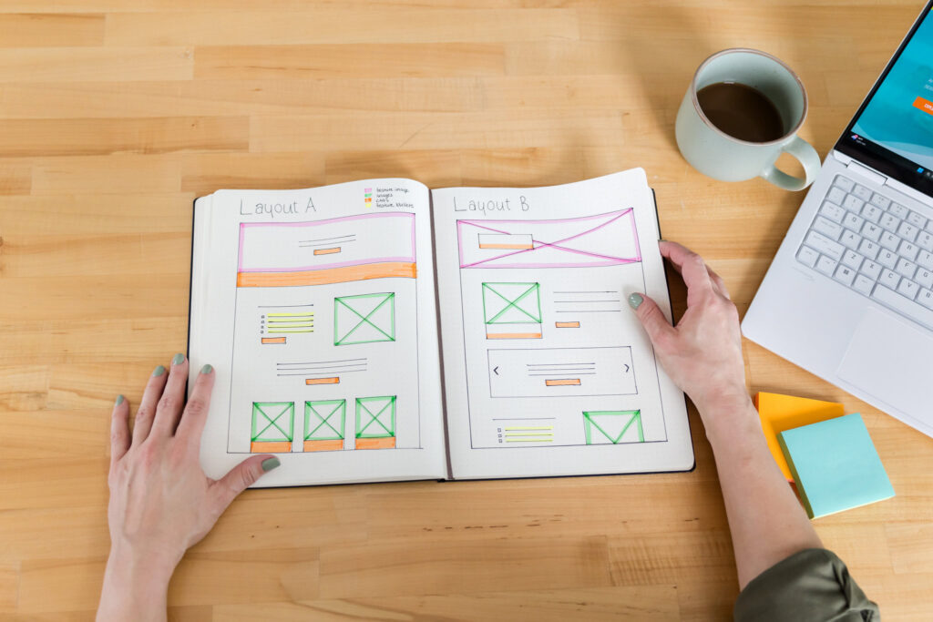 notebook with website layout options