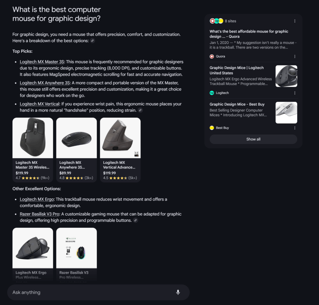 ai mode example of google shopping
