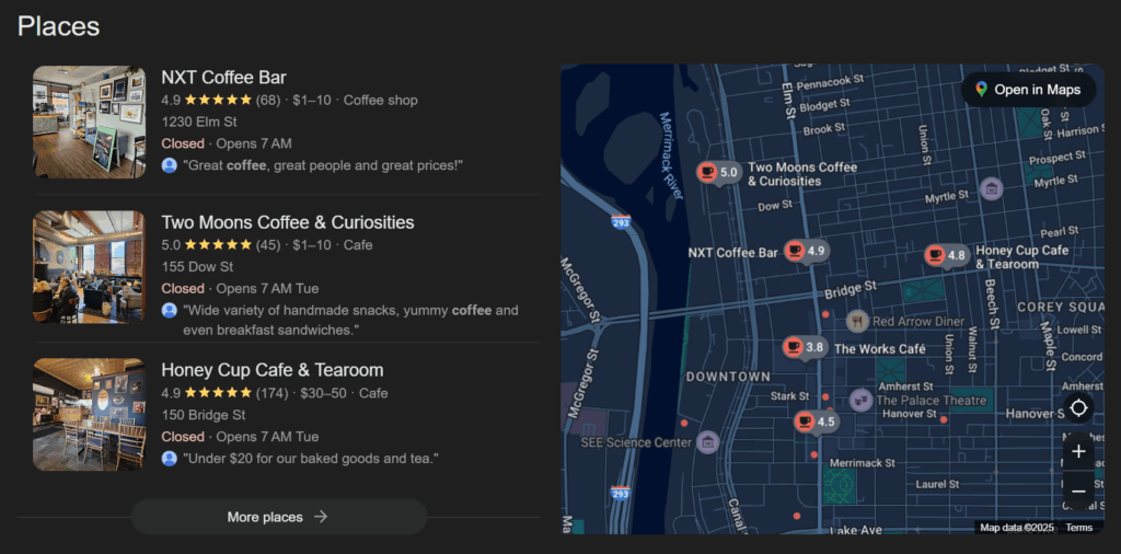 local pack zero-click search example