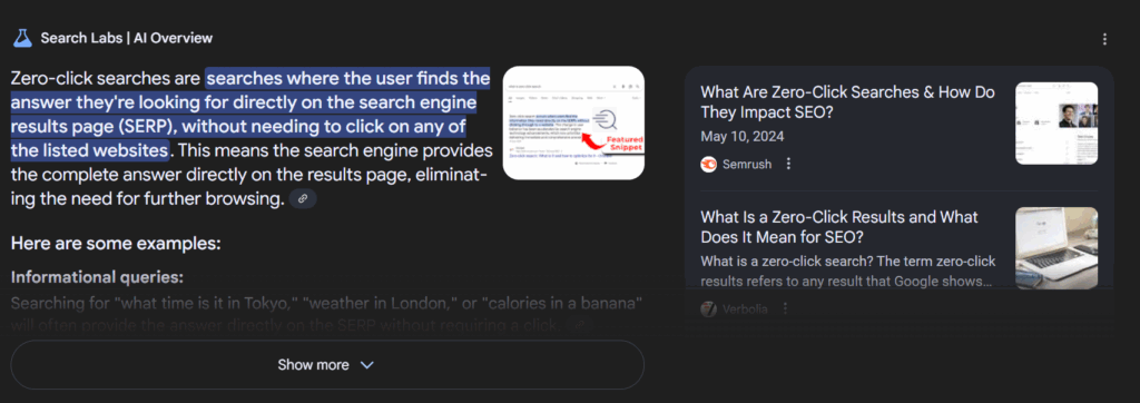 AI Overviews zero-click search example