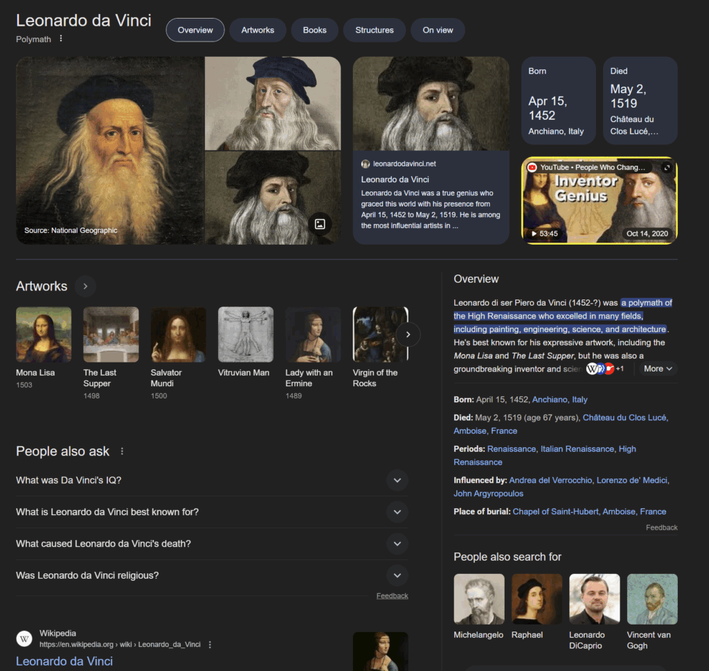 knowledge panel zero-click serach example