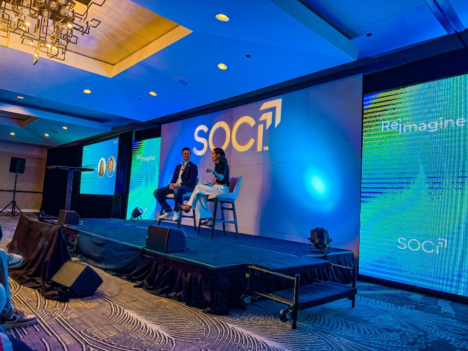 Kelly Ryan from OpenAI is interviewed by SOCi CMO Monica Ho on stage at SOCi reimagine conference