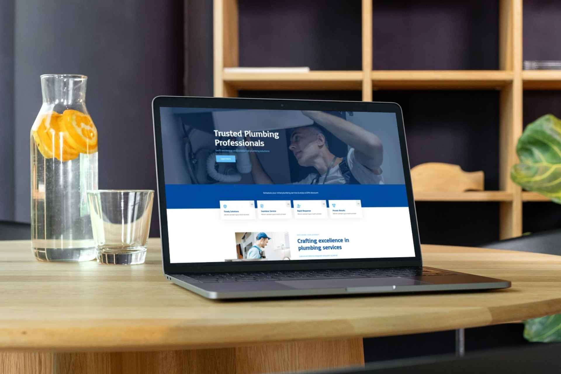 screenshot of  website for plumbers  on laptop