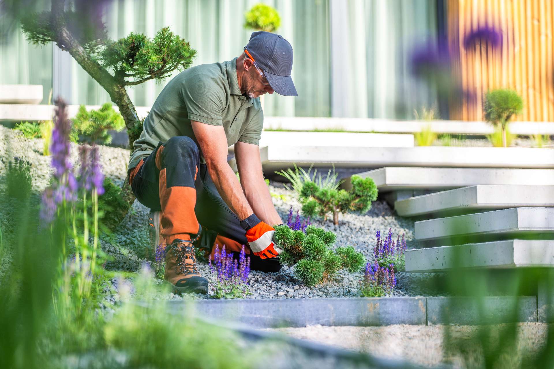 landscaper working in garden