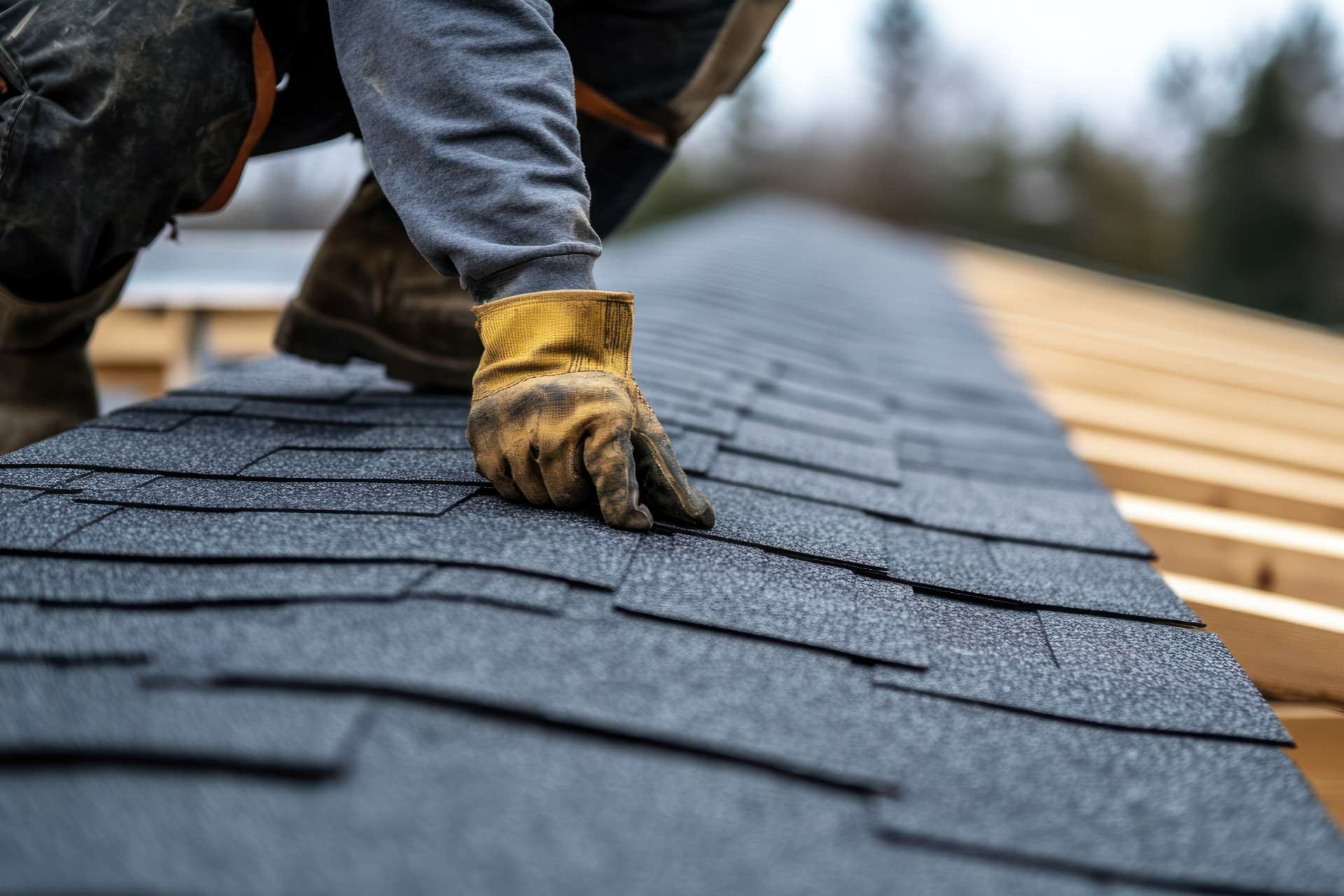 roofer installing shingles