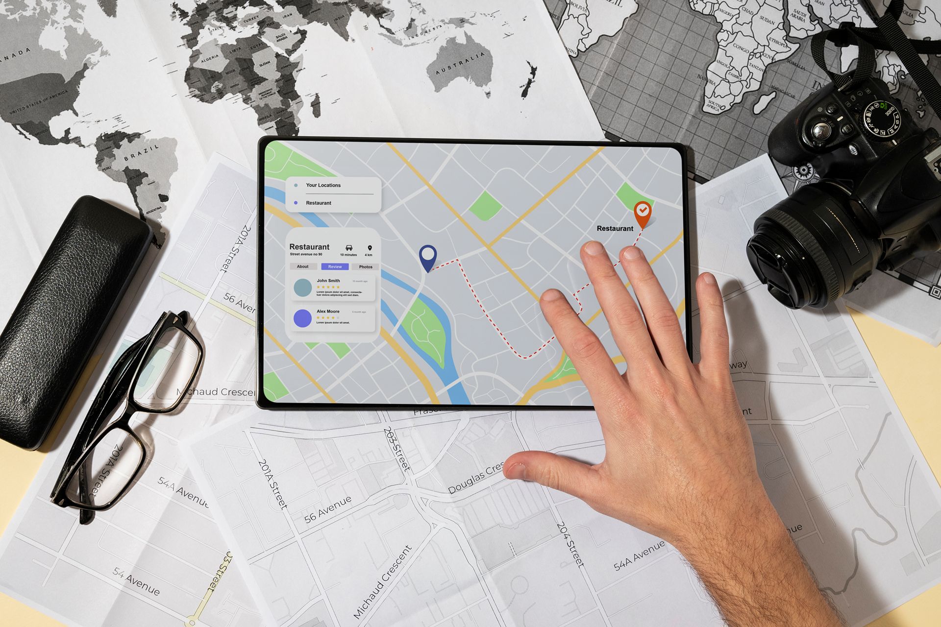 close up of ipad with map listing