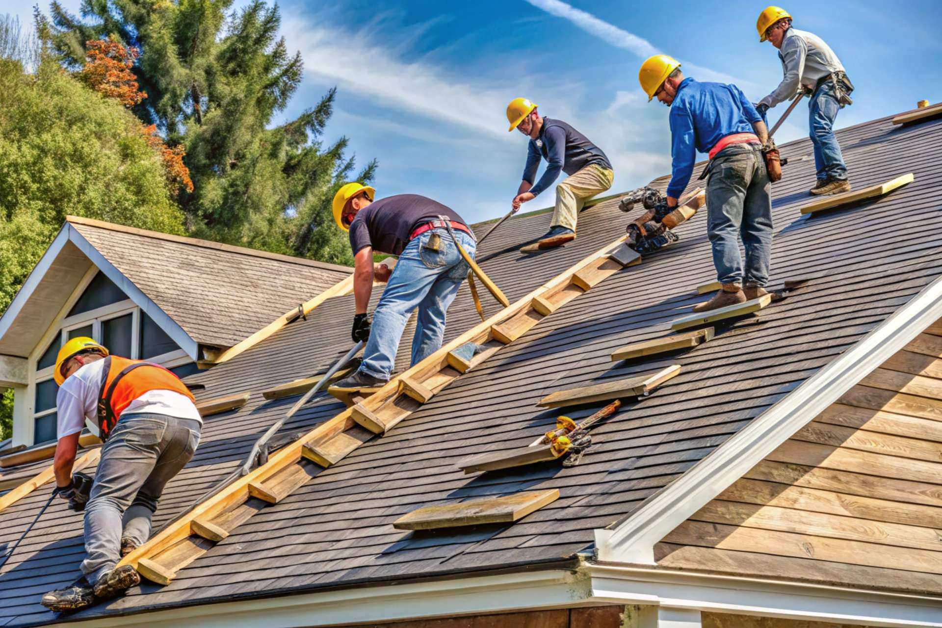 crew working on a roofing project
