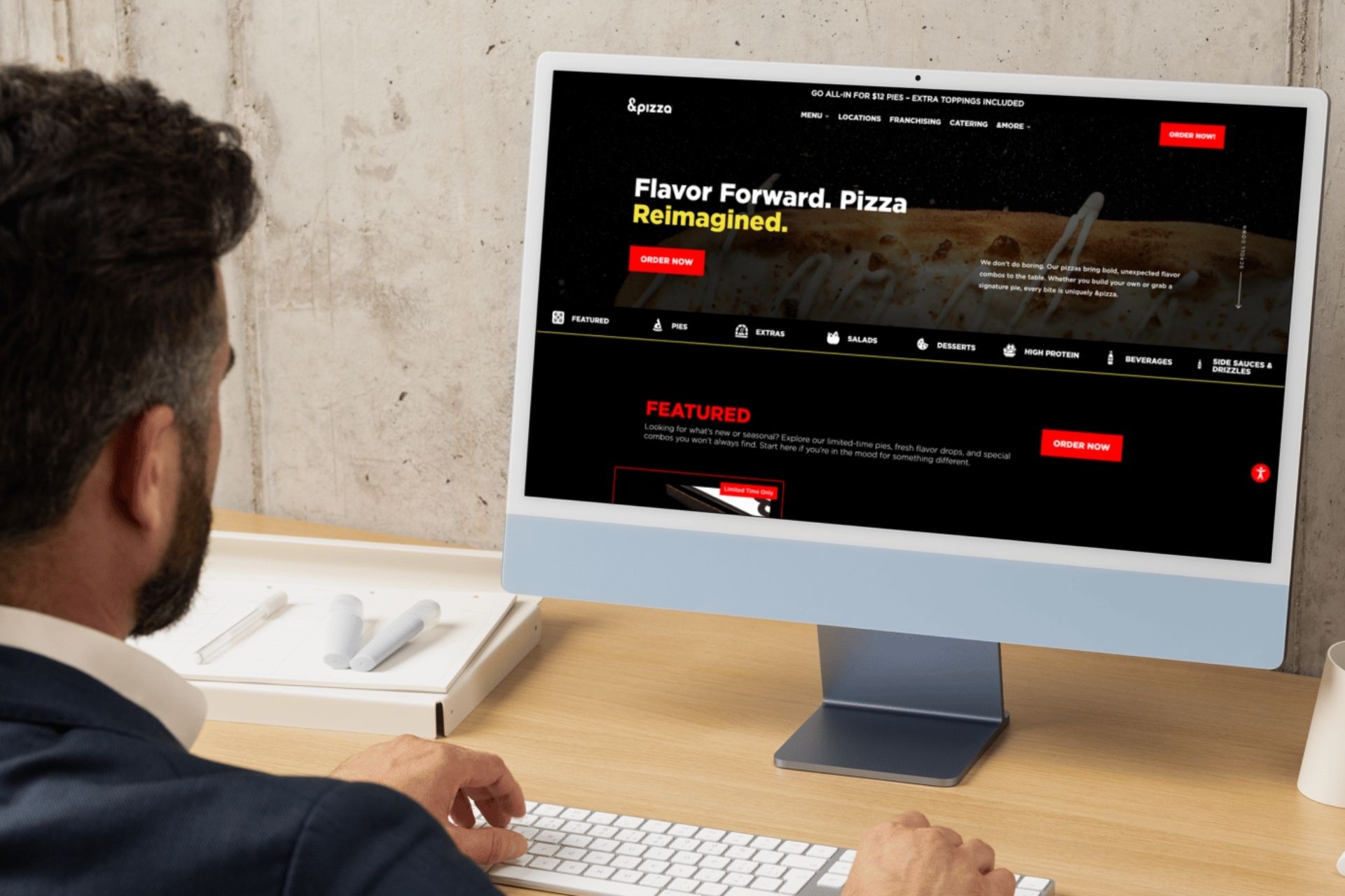 screenshot of &pizza website menu page