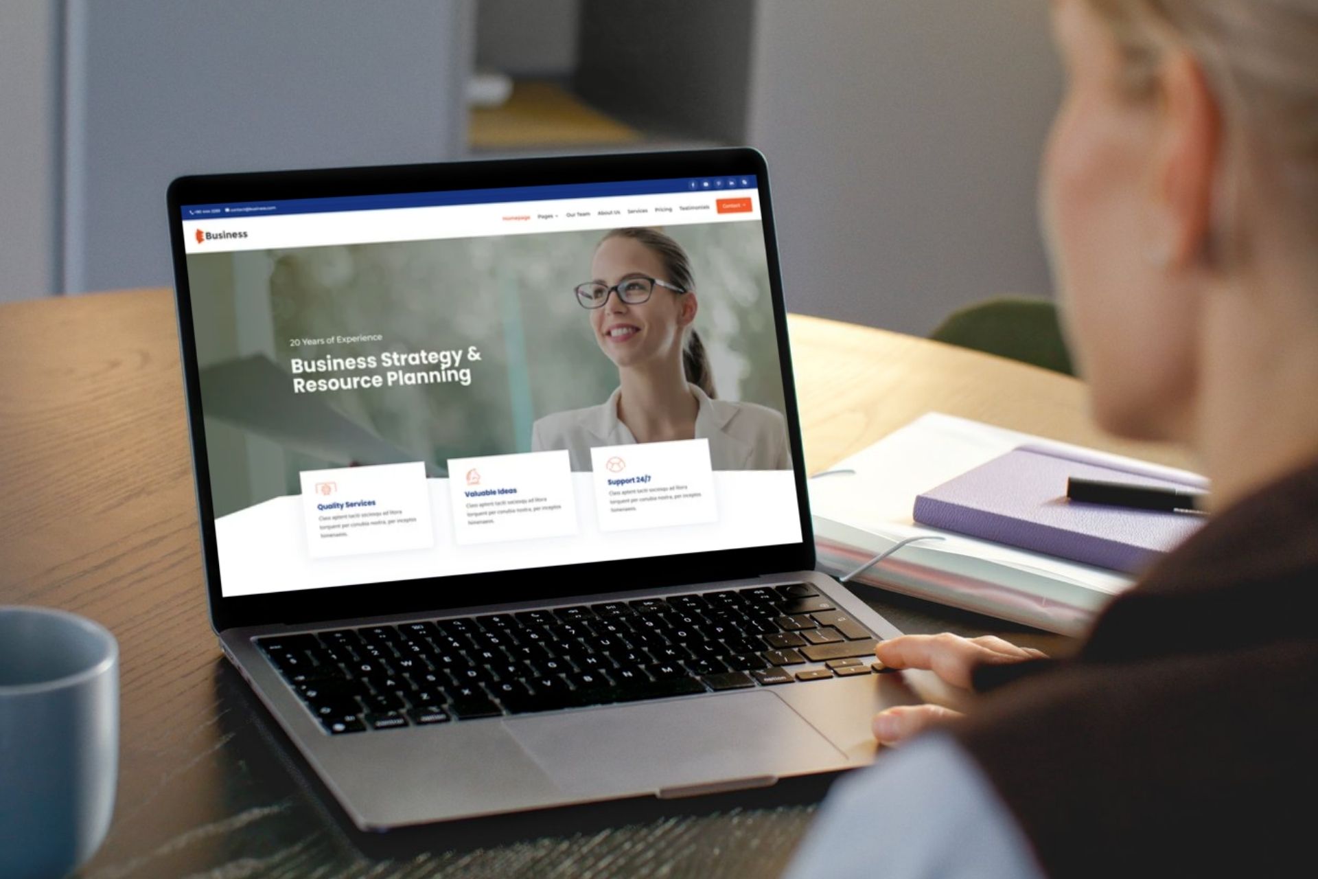 sample of a business consulting website on laptop screen