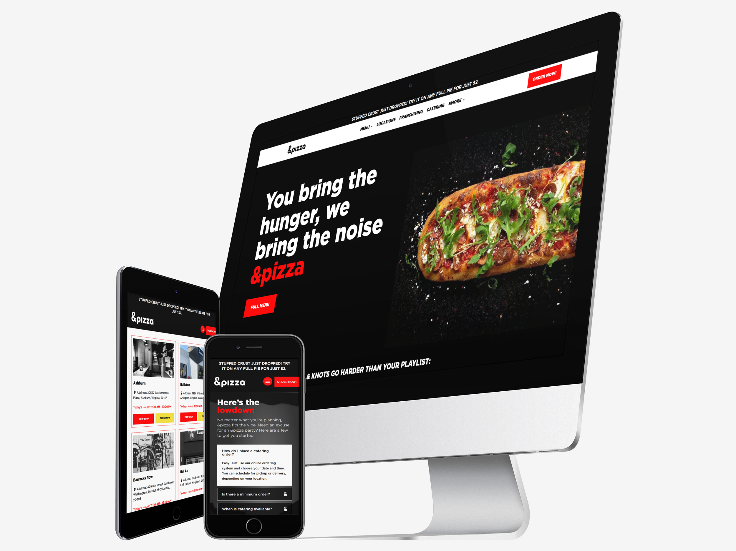 &pizza franchise website shown on desktop tablet and mobile devises