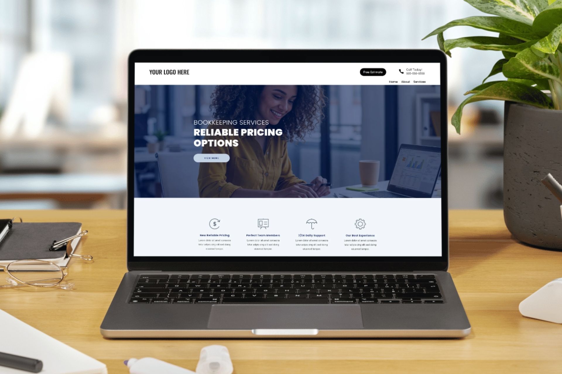 screenshot of a sample bookkeeper website