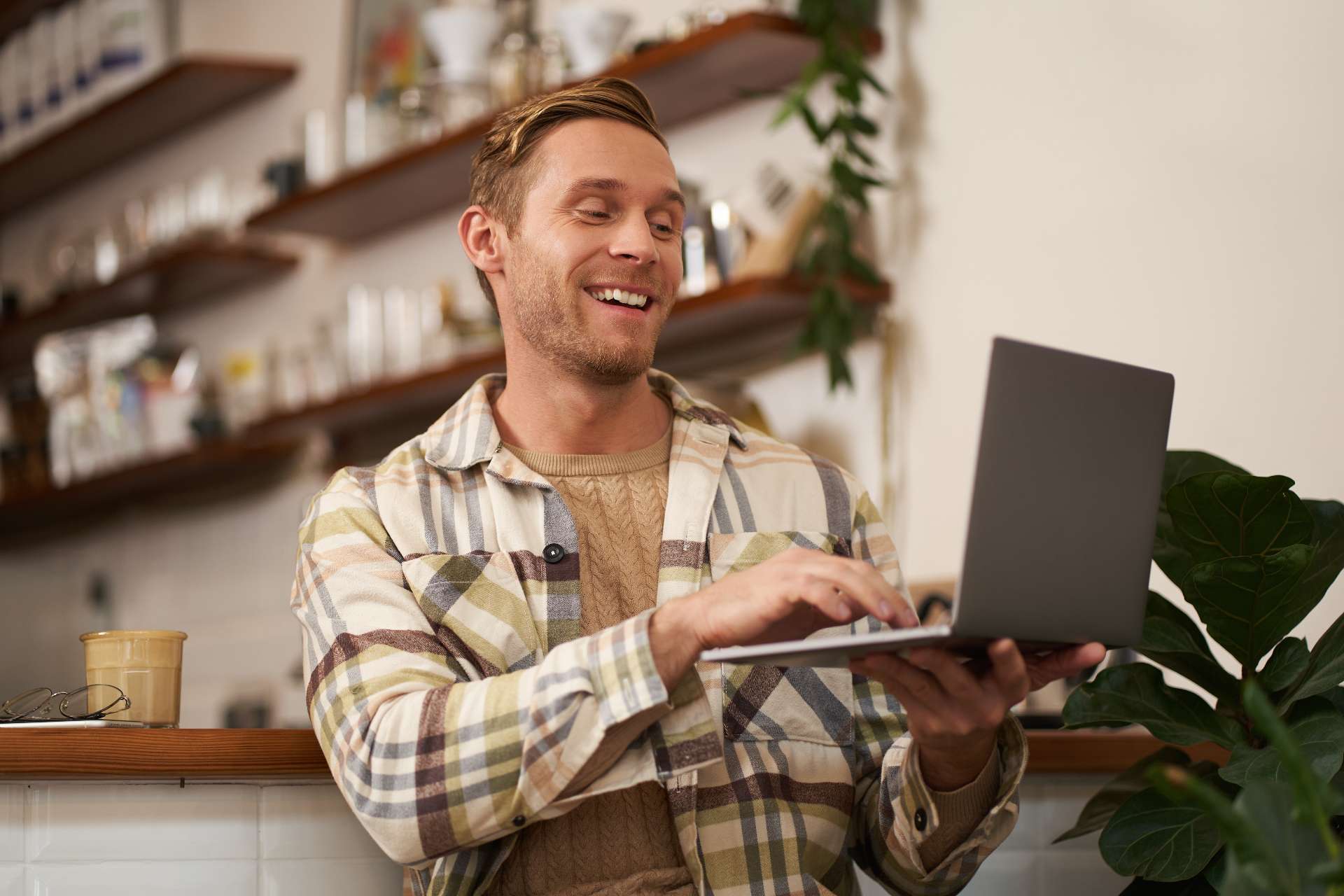 small business owner looking online