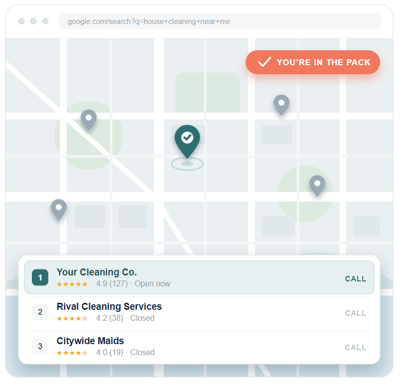 mock-up of map with local listings for cleaning services
