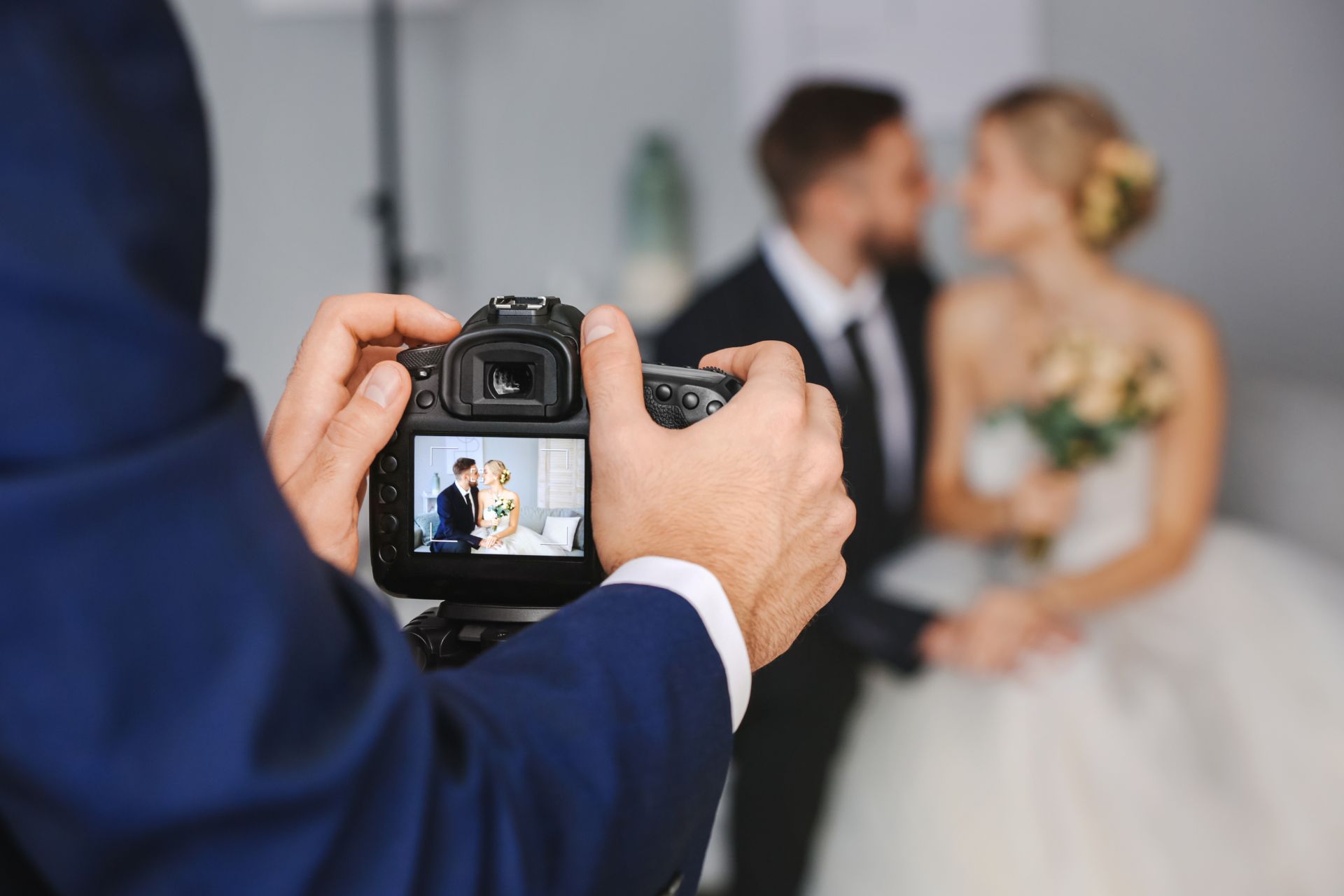 close up of wedding photographers camera