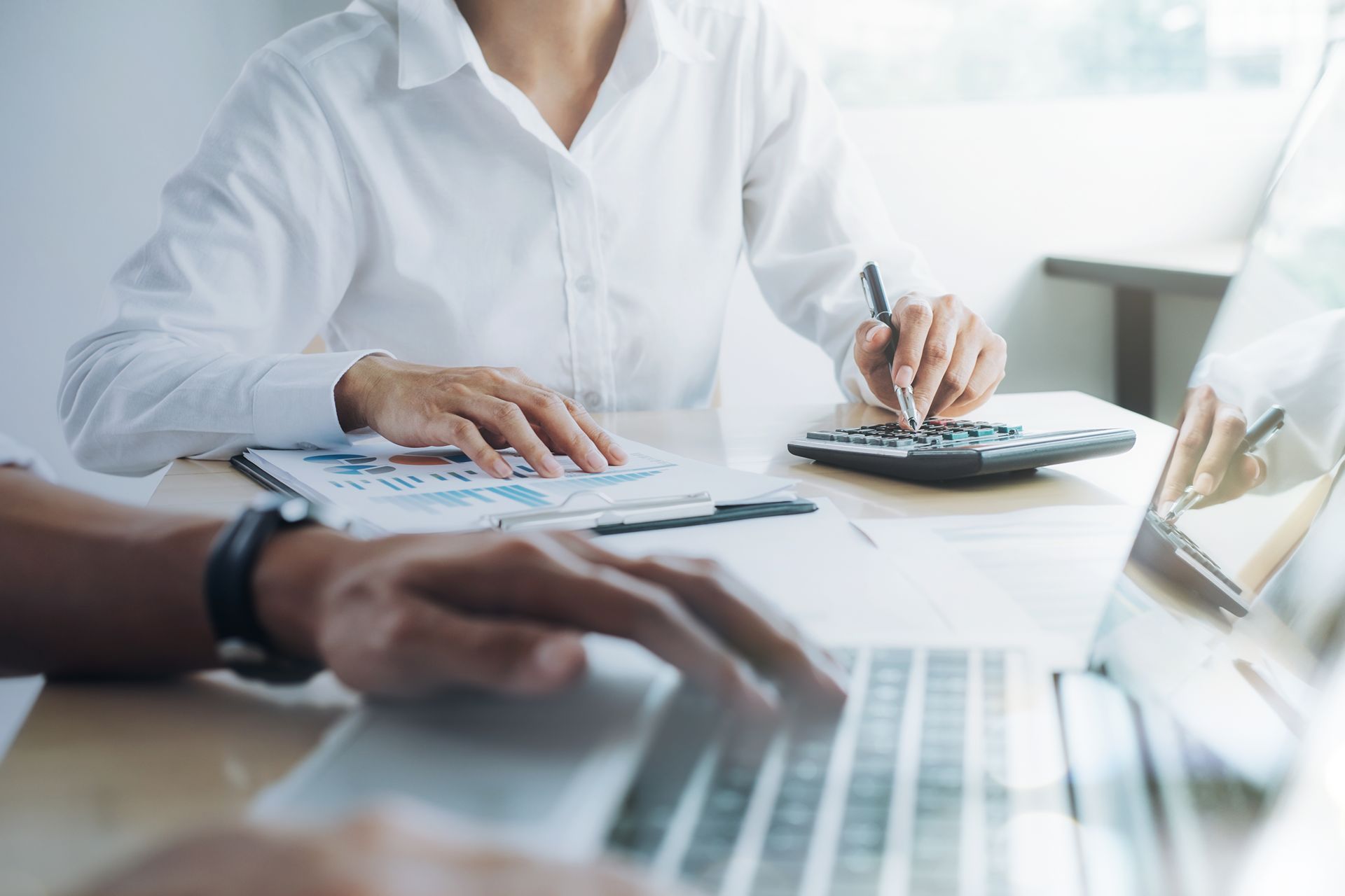 close up of accountant working
