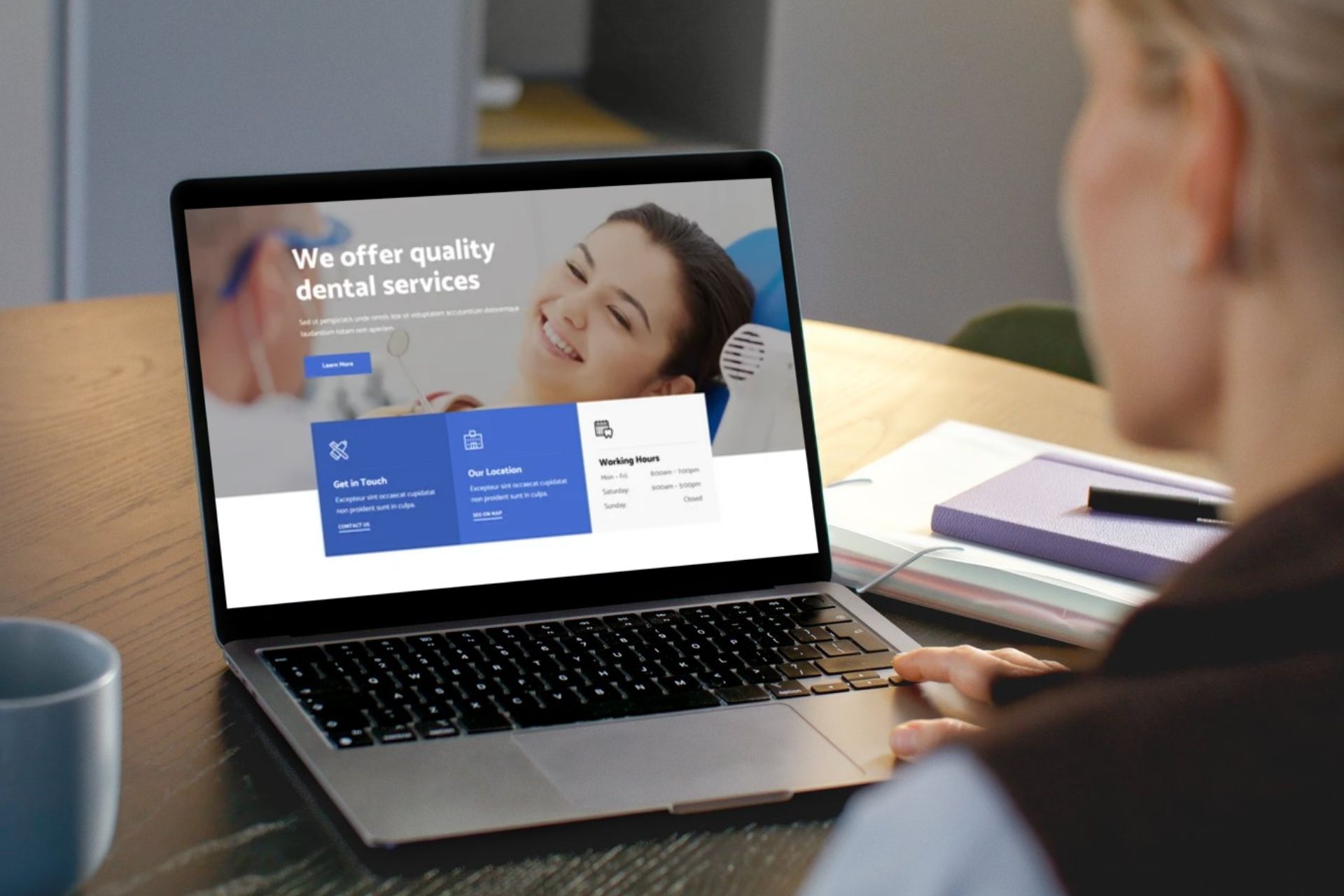 sample of a dentist website on laptop