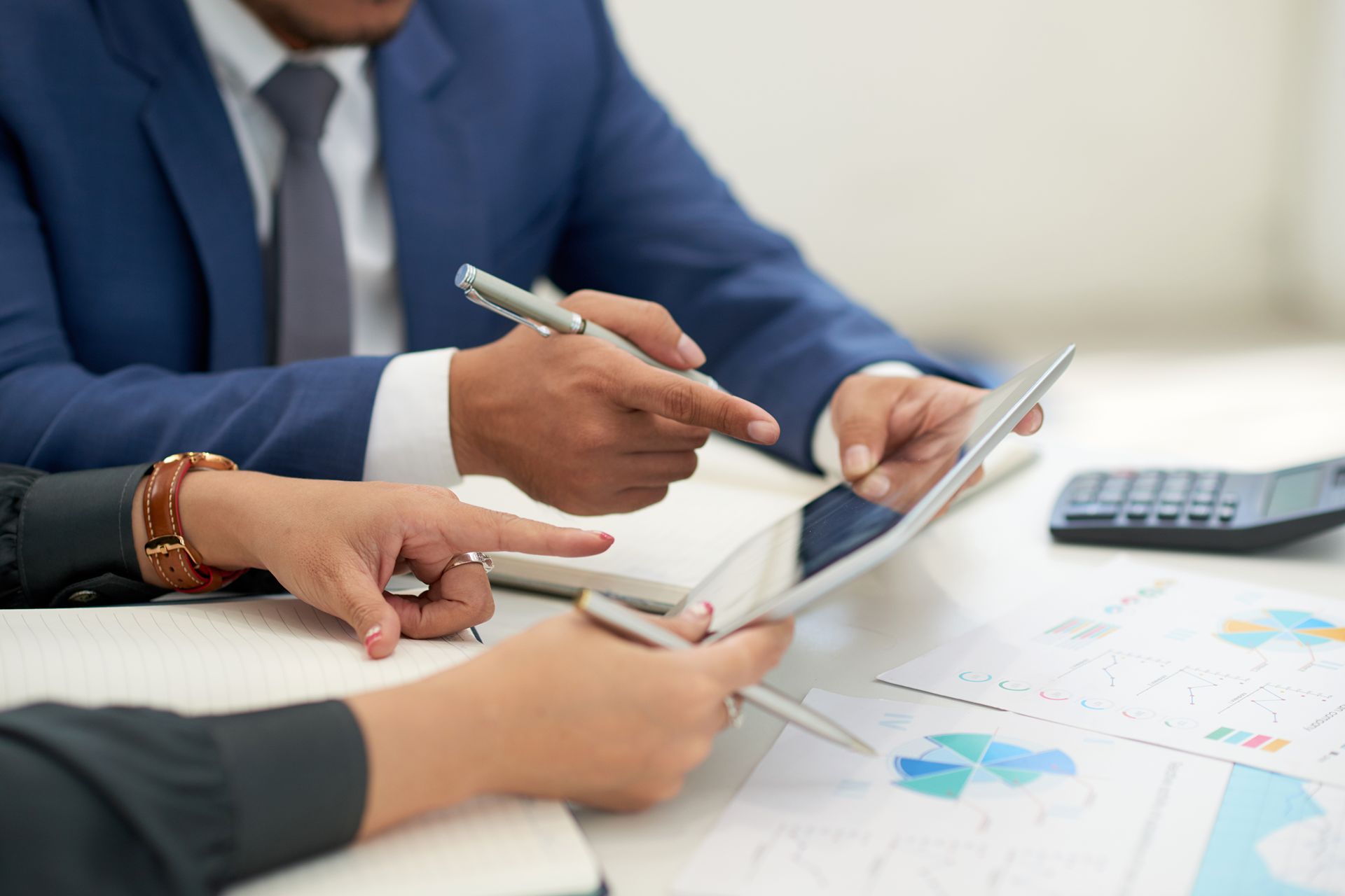 close up of financial advisor working
