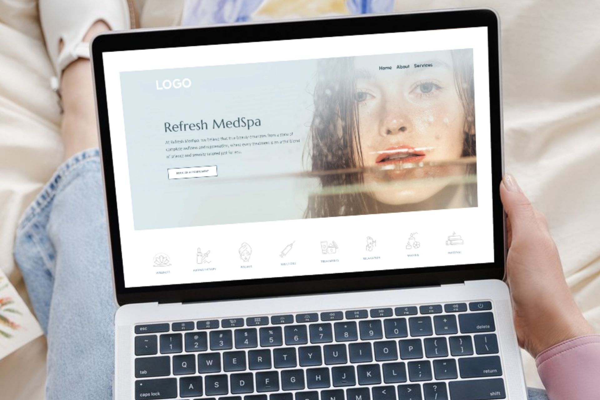 med spa website sample on laptop