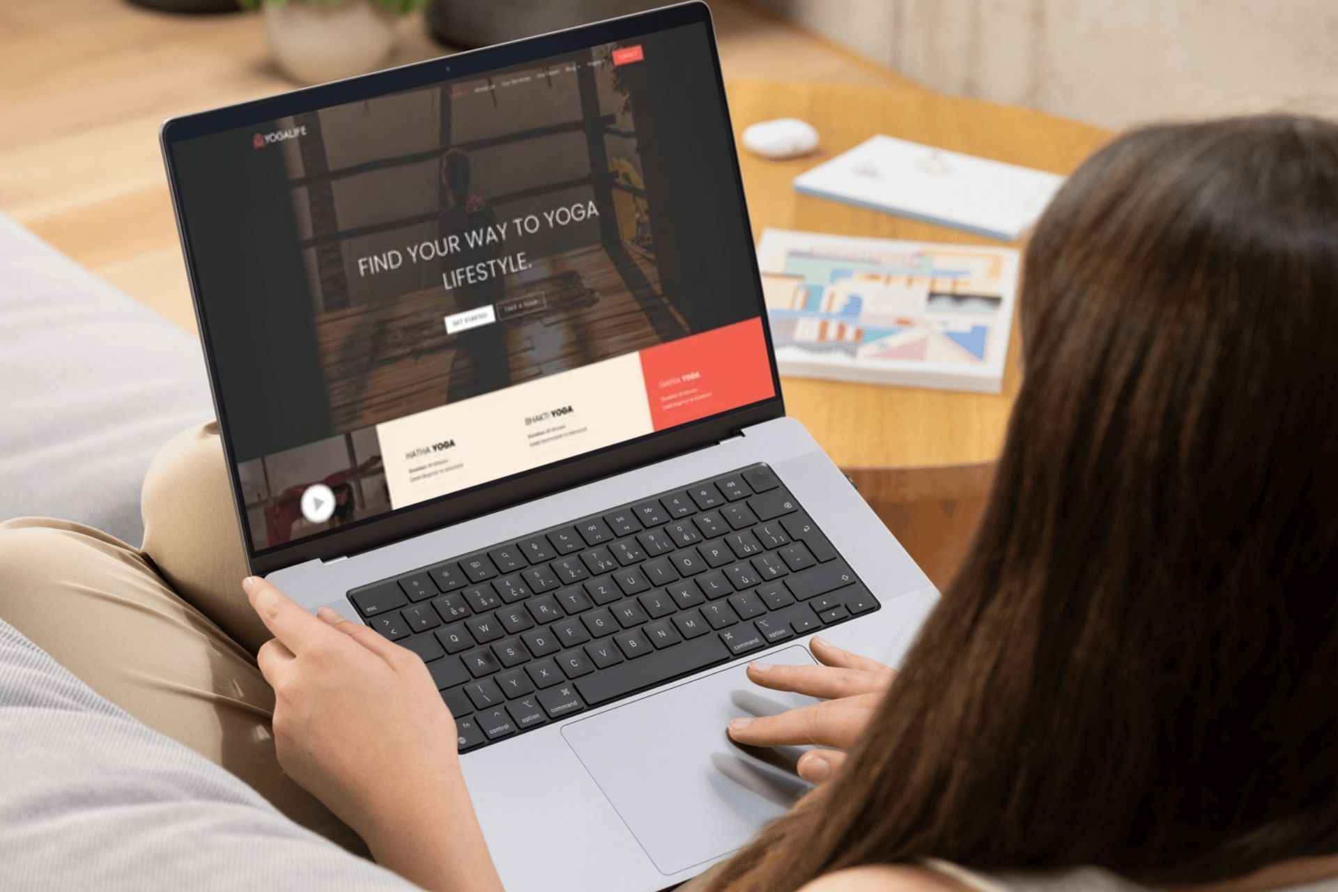 yoga studio website sample on screen of laptop