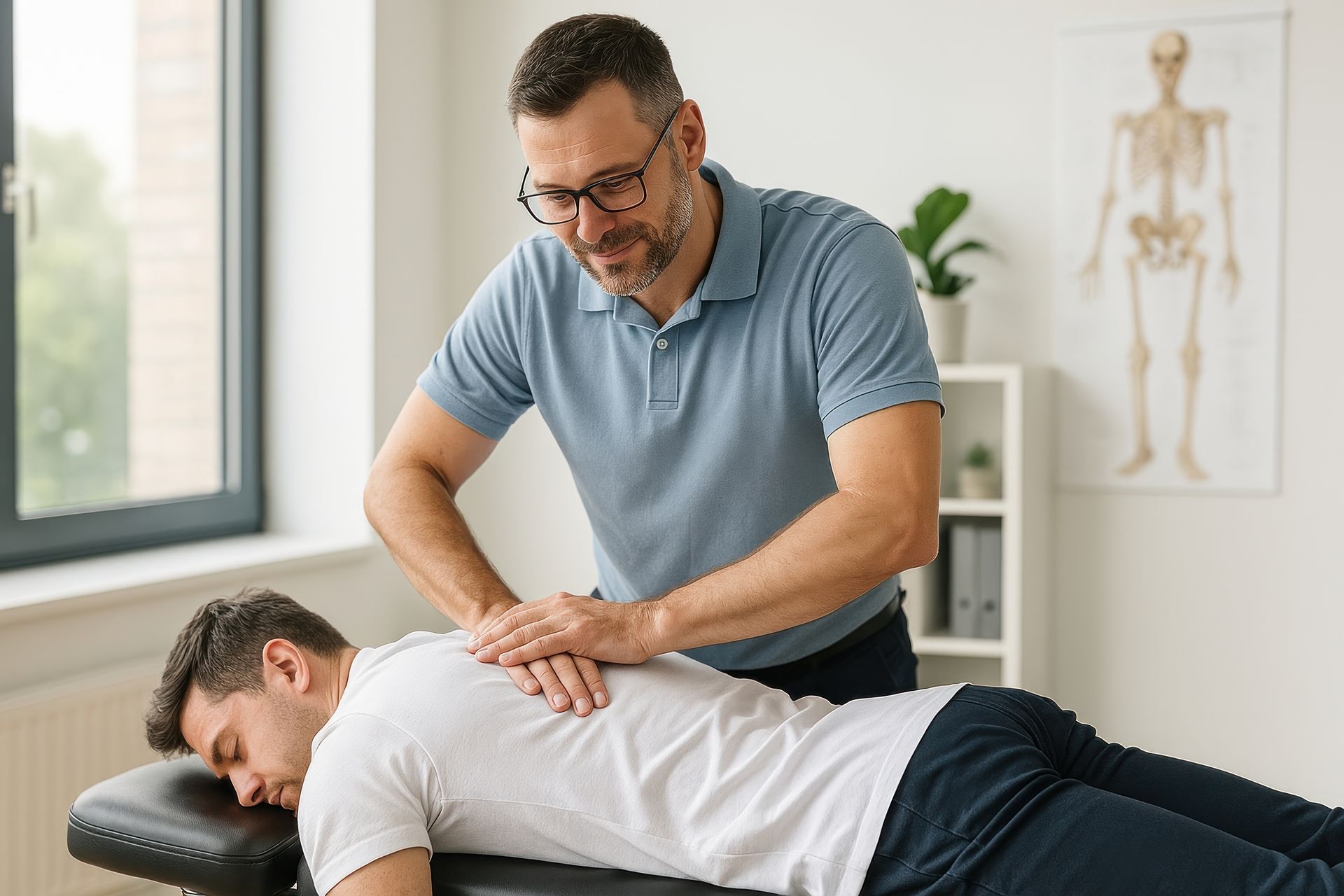 chiropractor working with patient