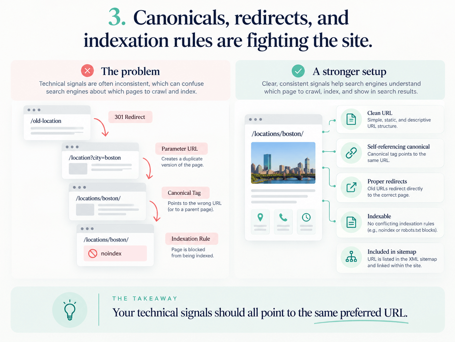 canonical and redirect issues on franchise websites