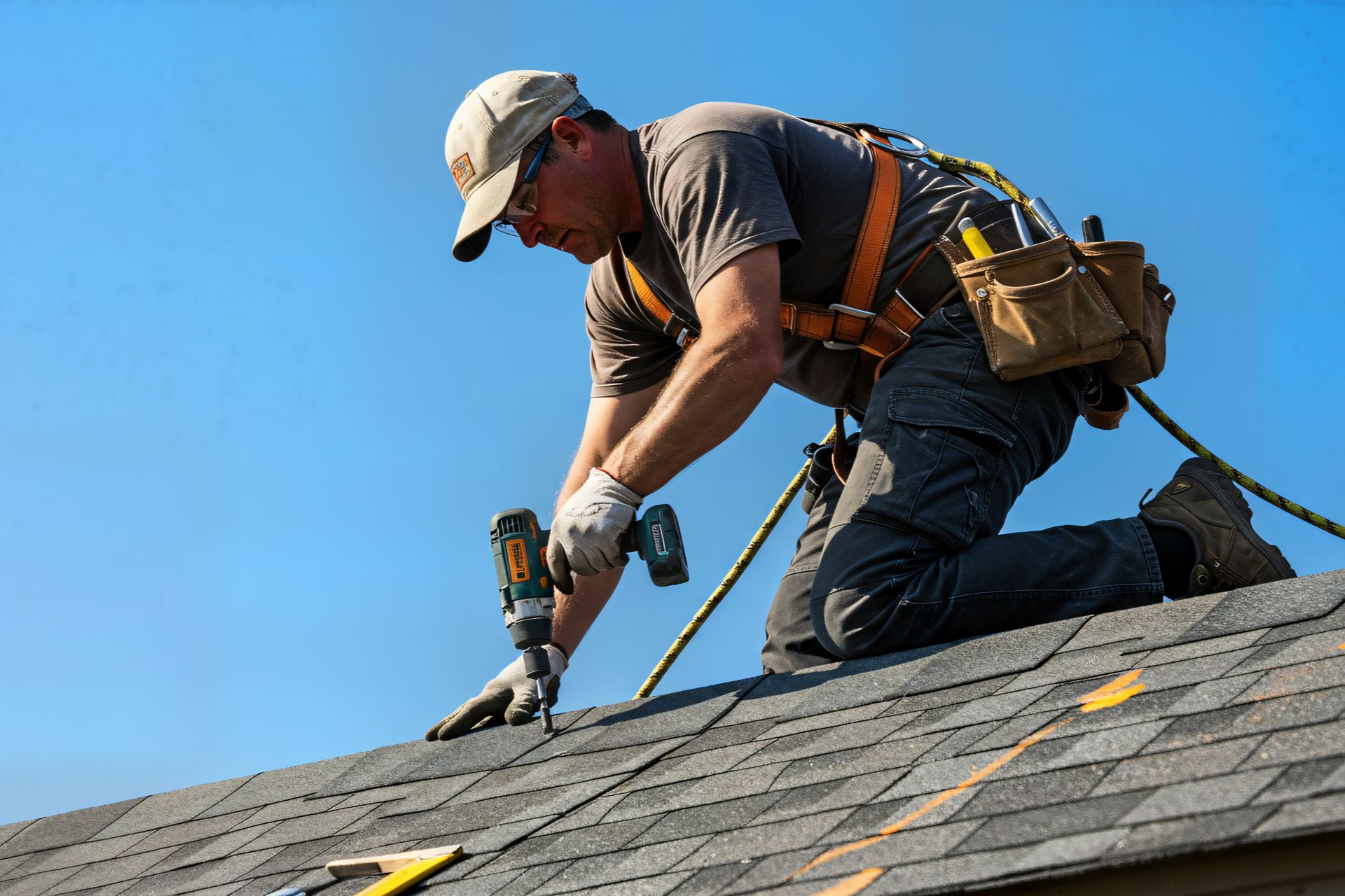 roofer installing shingles